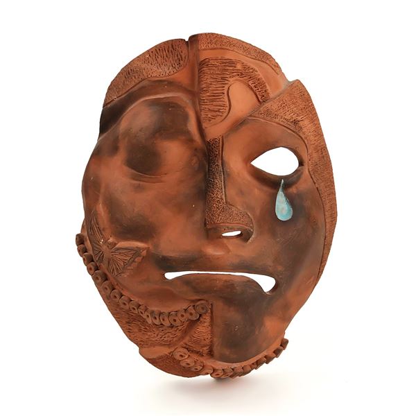RED CLAY POTTERY FACE CRYING MASK - CUBA