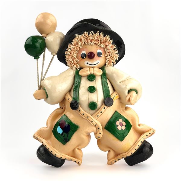 VINTAGE DOUGH ART CLOWN WITH BALLOONS