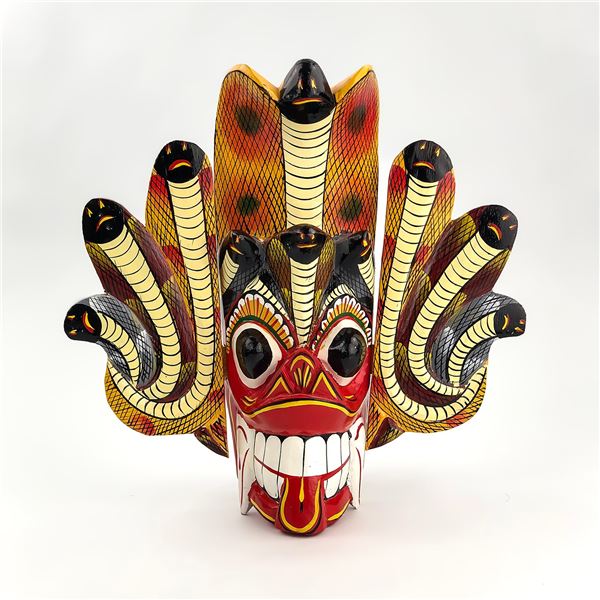 HANDMADE WOODEN COBRA SNAKE TIKI MASK