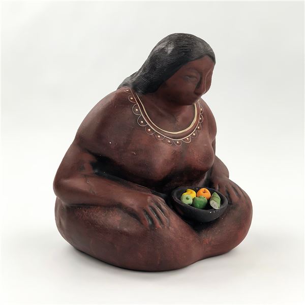 CERAMIC WOMAN SITTING WITH BOWL FIGURINE