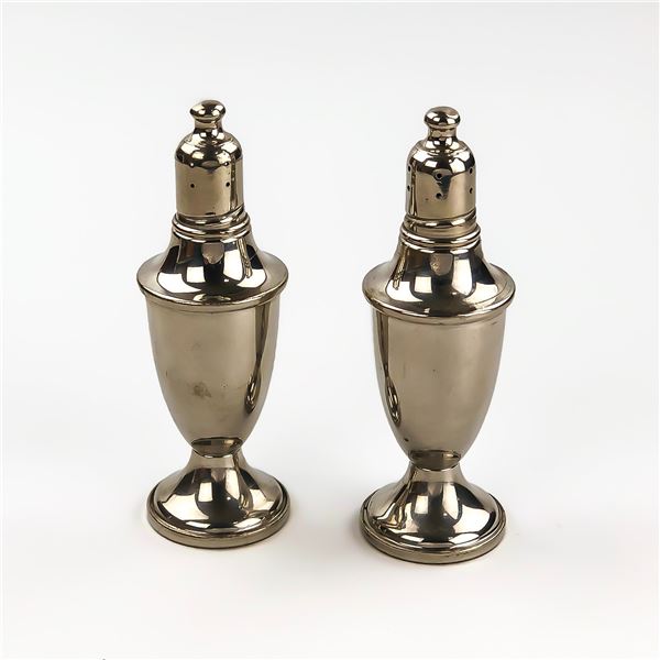 PAIR OF WEB WEIGHTED PEWTER SALT PEPPER SHAKERS