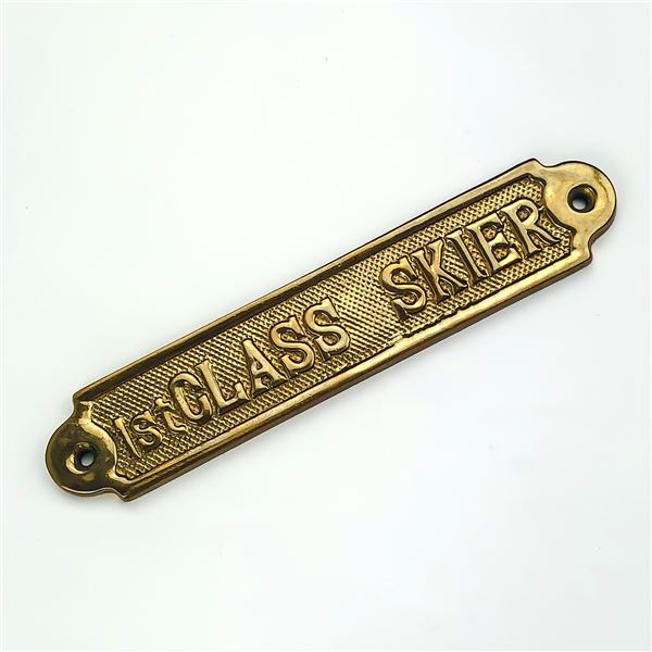 VINTAGE GATCO BRASS 1ST CLASS SKIER DOOR PLAQUE