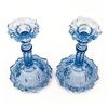 Image 2 : PAIR OF RECYCLED TINTED BLUE GLASS CANDLE STICKS