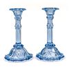 Image 3 : PAIR OF RECYCLED TINTED BLUE GLASS CANDLE STICKS