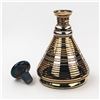 Image 2 : VINTAGE AMBER DECANTER WITH GOLD & SILVER BANDS