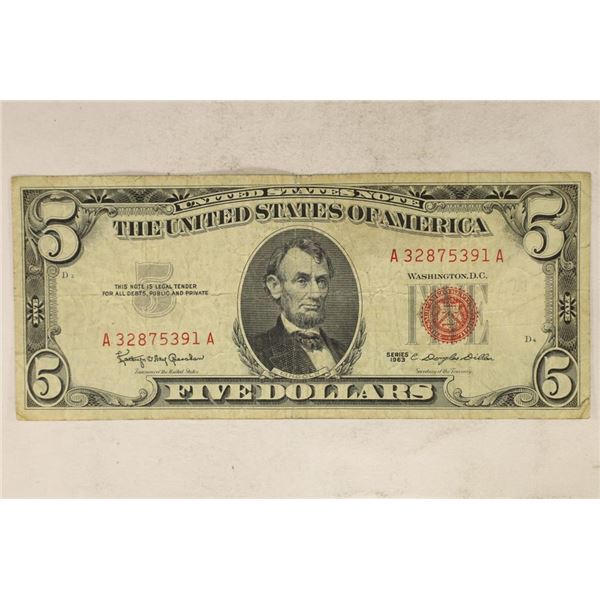 1963 $5 US RED SEAL NOTE