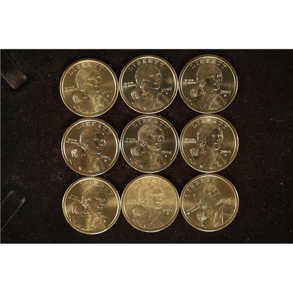 9 SACAGAWEA BRILLIANT UNC COINS 2000-2008