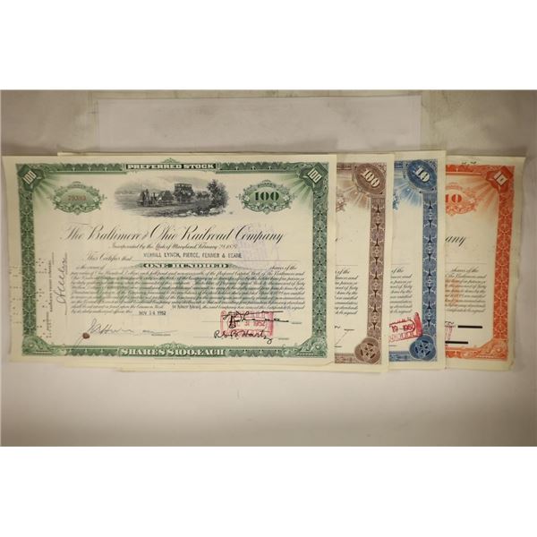 4 ASSORTED VINTAGE RAILROAD STOCK CERTIFICATES