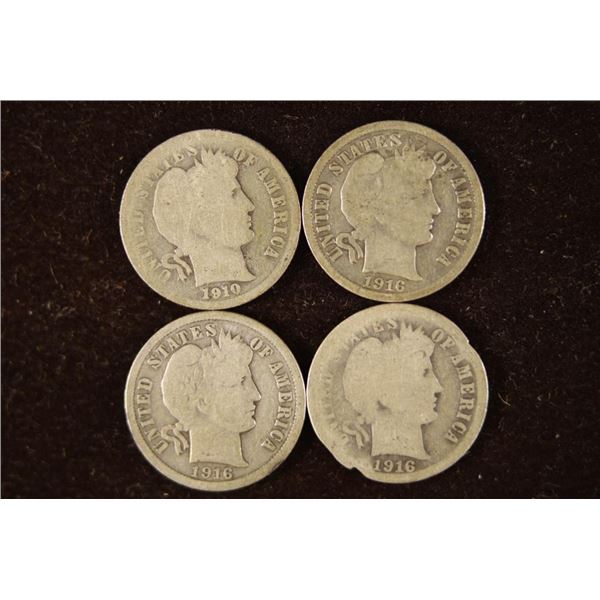 1910, 1916-S & 2-1916 SILVER BARBER DIMES