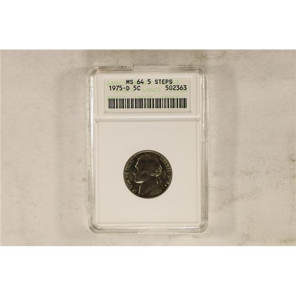 1975-D JEFFERSON NICKEL ANACS MS65 FIVE STEPS