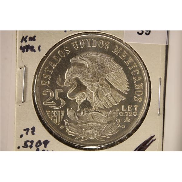 1968 MEXICO OLYMPIC 25 PESO SILVER COIN