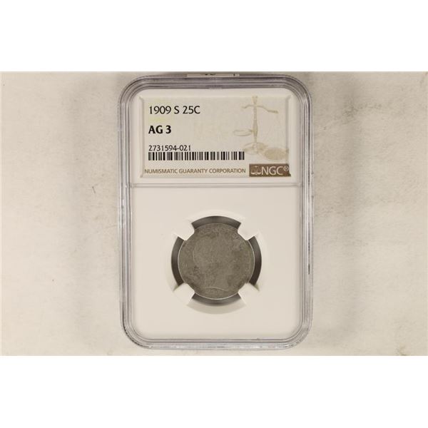 1909-S SILVER BARBER QUARTER NGC AG3