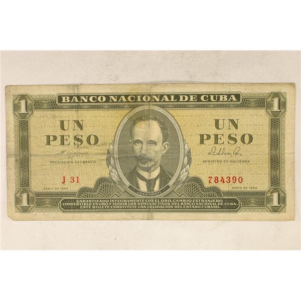1964 CUBA 1 PESO NOTE