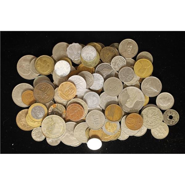 JUST UNDER 1 POUND MIXED LOT OF FOREIGN COINS