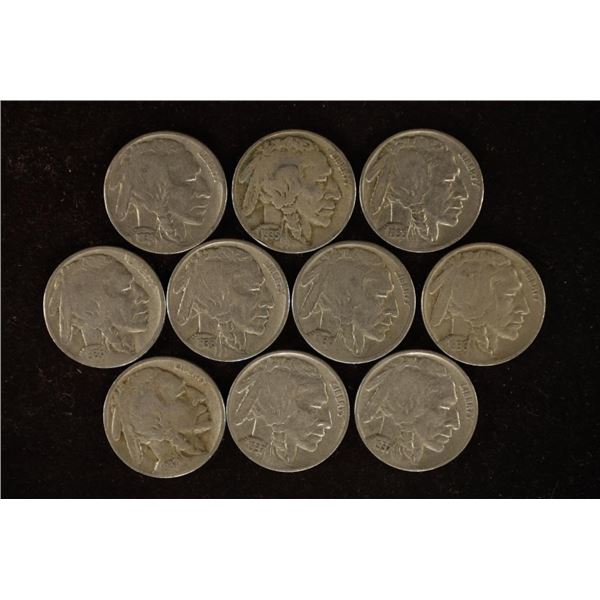 10-1934-1937 BUFFALO NICKELS P/D & S MINT MARKS