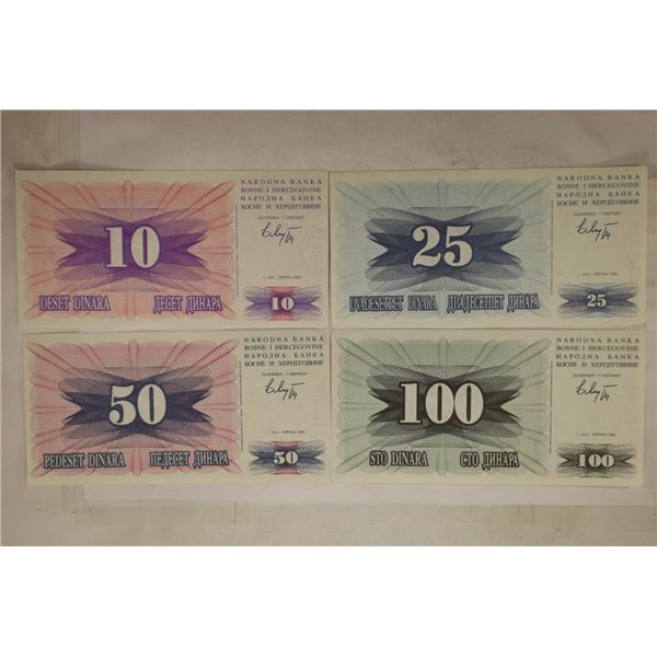 5-1992 YUGOSLAVIAN CRISP UNC BILLS: 10 DINARA,