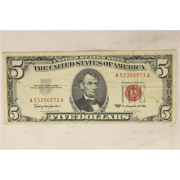 1963 US $5 RED SEAL NOTE