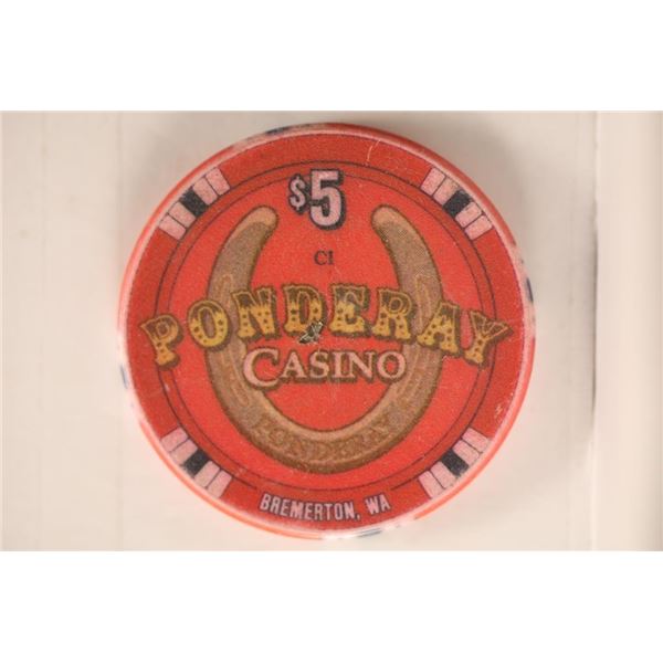 $5 CASINO CHIP (PONDERAY CASINO), BREMERTON, WA