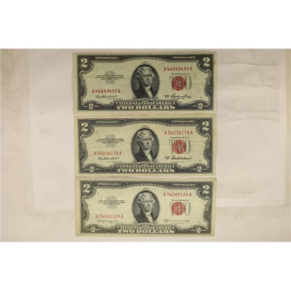 1953, 1953-A & 1953-C $2 US RED SEAL NOTES
