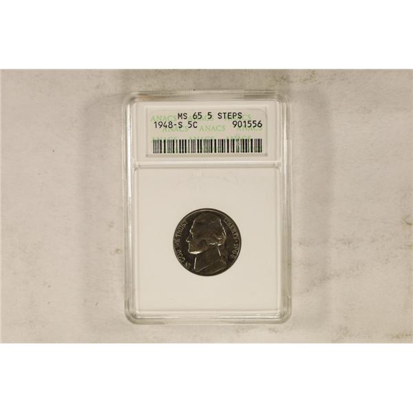 1948-S JEFFERSON NICKEL ANACS MS65 FIVE STEPS