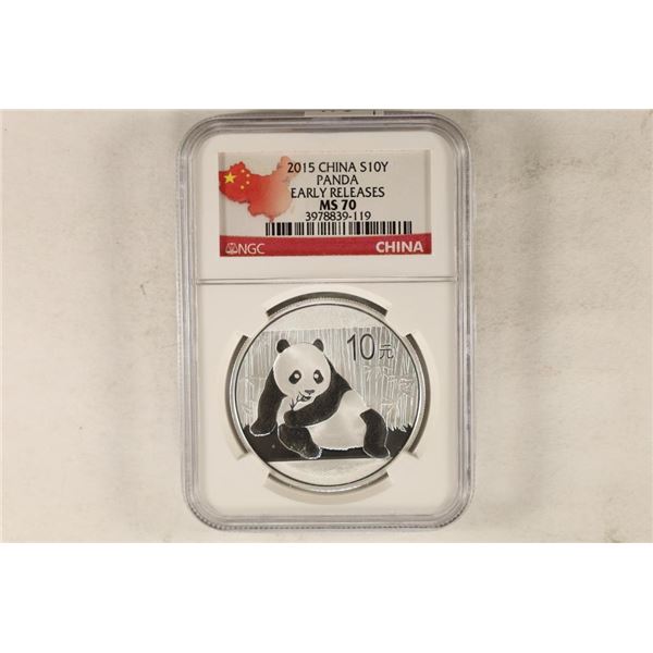 2015 CHINA SILVER 10 YUAN PANDA NGC MS70 EARLY