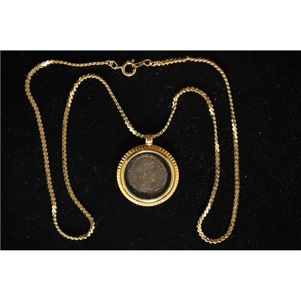 250-390 A.D. ANCIENT COIN IN GOLD FILLED NECKLACE