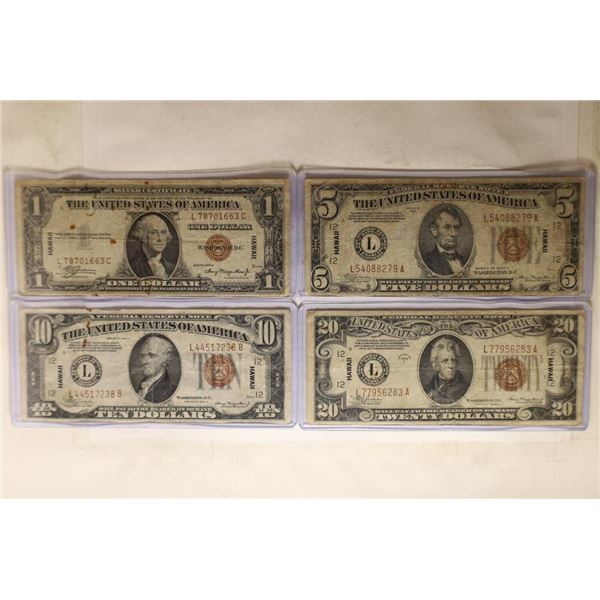 1934 FULL HAWAIIN FRN SET: 1, 5, 10 & 20 EFS WITH