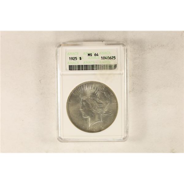 1925 PEACE SILVER DOLLAR ANACS MS64