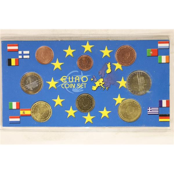 NETHERLANDS 8 COIN UNC EURO SET ON CARDBOARD