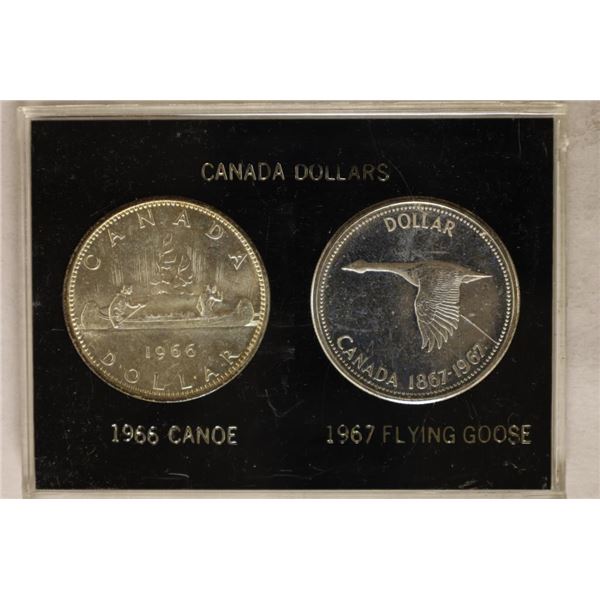 CANADA DOLLAR 2 COIN UNC SET.  1966 SILVER