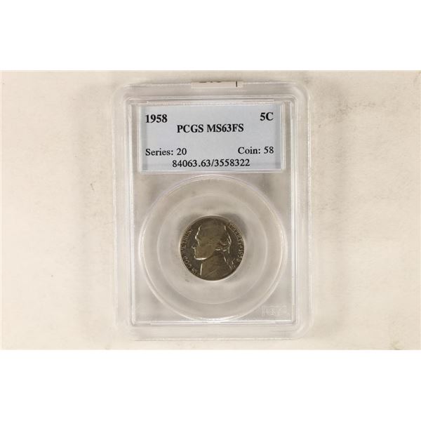 1958 JEFFERSON NICKEL PCGS MS63FS