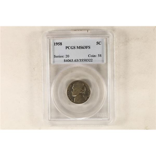 1958 JEFFERSON NICKEL PCGS MS63FS