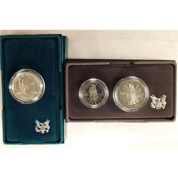 2-US SILVER $1 COMMEMORATIVE SETS: 1990-W UNC