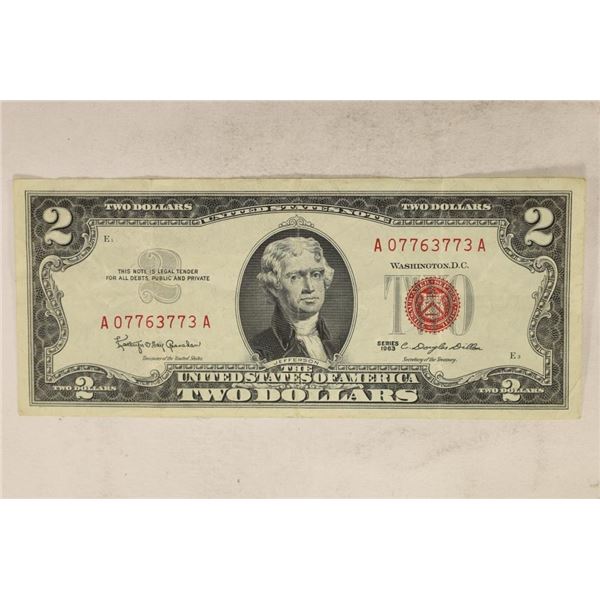 1963 US $2 NOTE RED SEAL