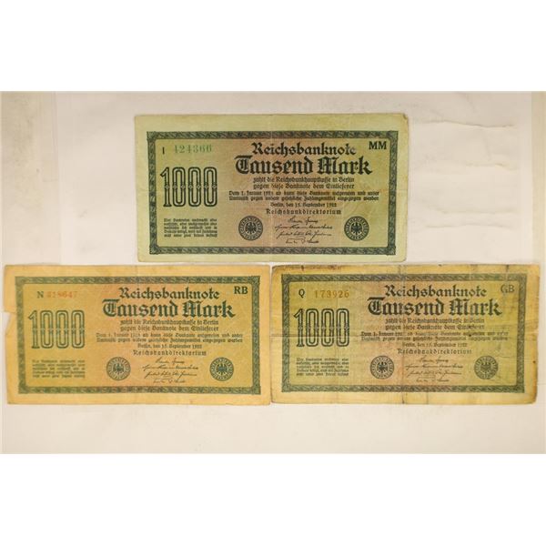 3-1922 GERMANY 1000 MARK NOTES