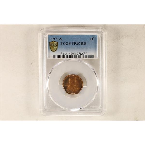 1971-S LINCOLN CENT PCGS PR67RD GOLD SHIELD LABEL