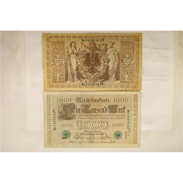 2-1910 GERMAN 1000 MARK BANK NOTES