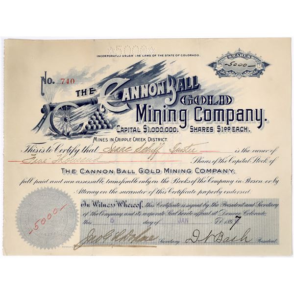 Cannon Ball Gold Mining Company Stock Certificate [155301]