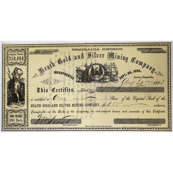 Heath Gold & Silver MC Stock, Aurora, Esmeralda County, Nevada Territory [144368]