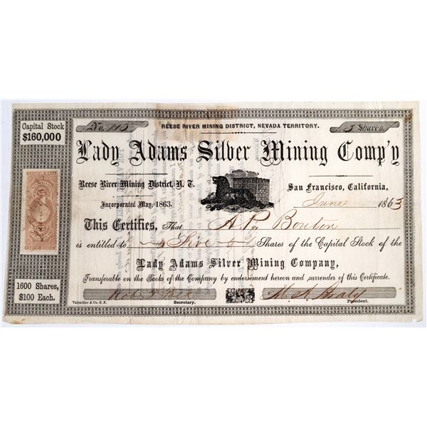 Lady Adams Silver Mining Company Stock with Goddess of Gold vignette [144183]