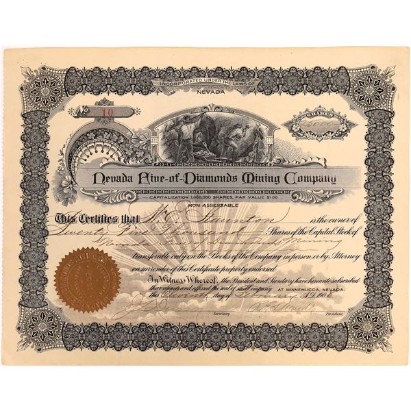 Nevada Five of Diamonds Stock; Rosebud district; rare Winnemucca dateline [143263]