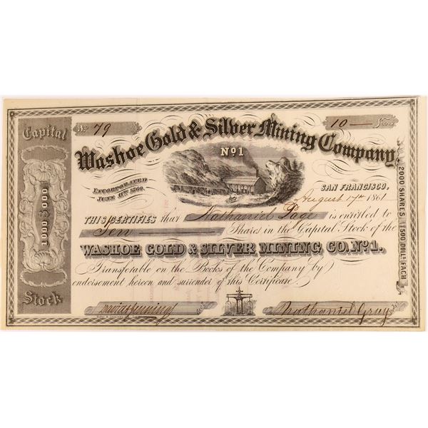 Washoe G&S MC Stock No.1; Rare early 1861 Comstock 'Washoe Process' Mill [130997]