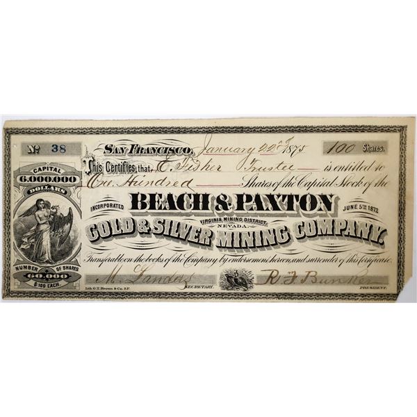 Beach & Paxton Gold & Silver Mining Co. Stock (African American G. T. Brown Lithographer) [144413]