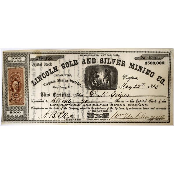 Lincoln G&S MC Stock issued to Geiger (as in Geiger Grade) and with Claggett (as in Mark Twain's com