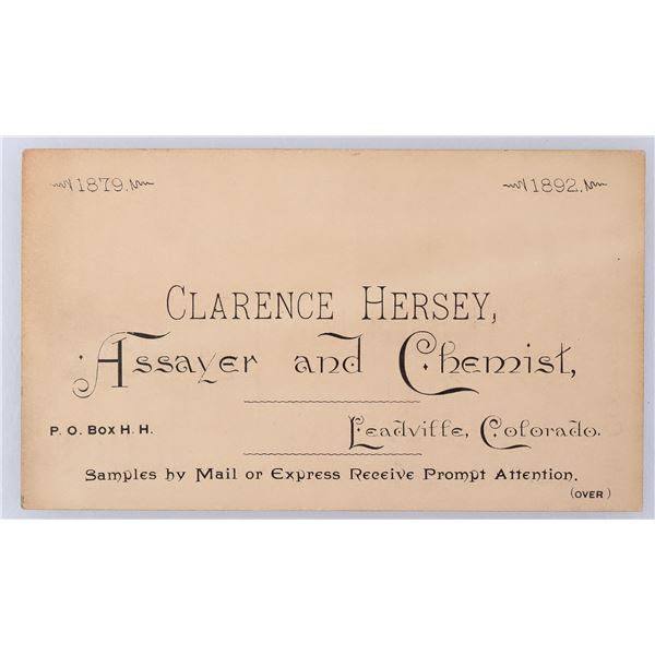 Rare Colorado Assayer Business Card; 1892 [154490]
