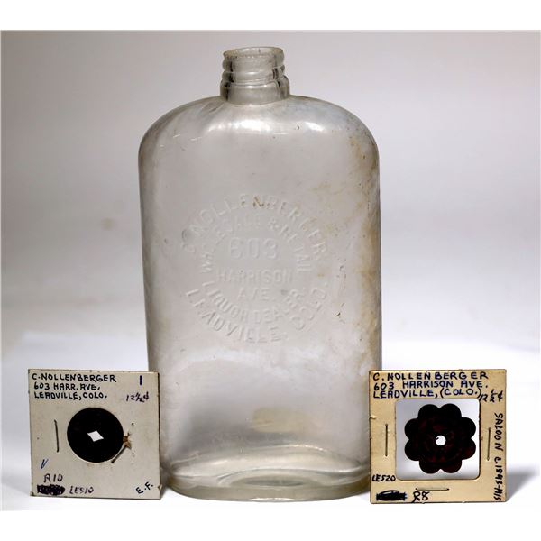 C. Nollenberger Unlisted Pint Flask & Two Trade Tokens, Leadville [153759]