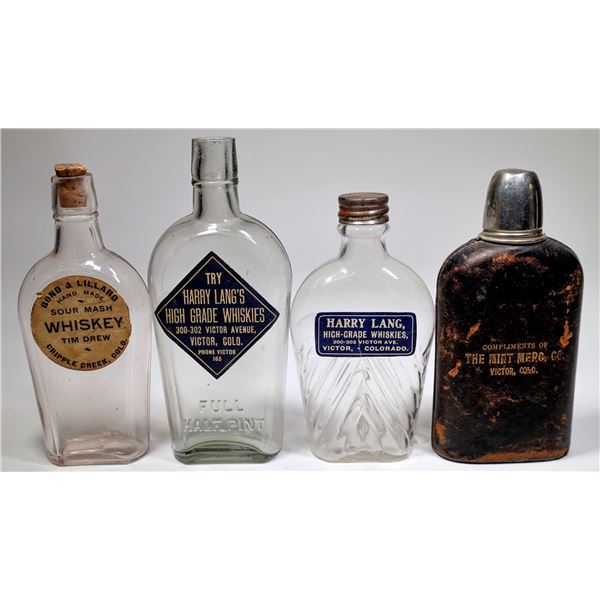 Victor & Cripple Creek Paper Label Whiskey Bottles Plus Leather [153794]