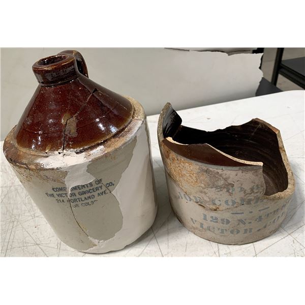 Two Rare Victor Half Gallon Jugs in Pieces [154903]