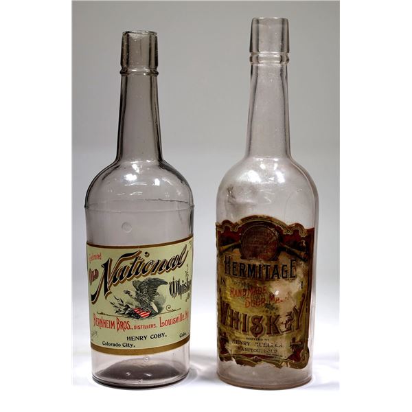 Two Paper Label Colorado Whiskey Bottles (Colorado City & Manitou) [154084]