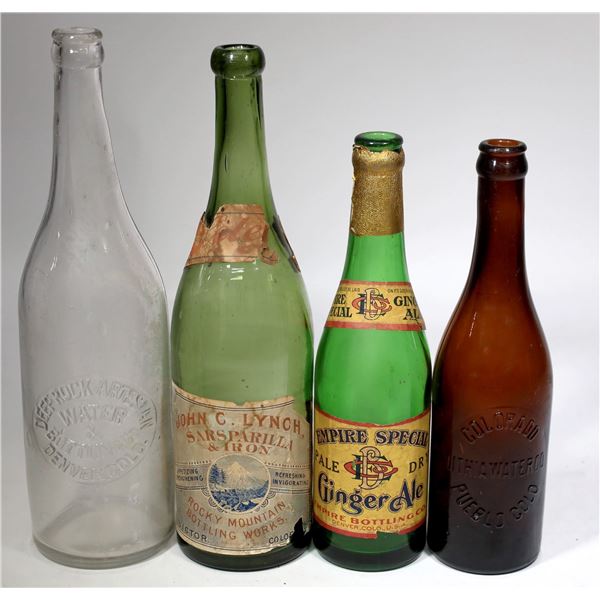 Colorado Soda Bottles, 4, Some with Paper Labels [155096]